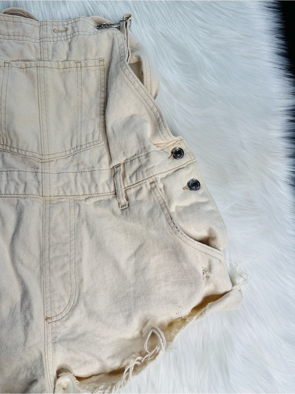 Free People We The Free Cream June Denim Short Overalls - Picture 3 of 9